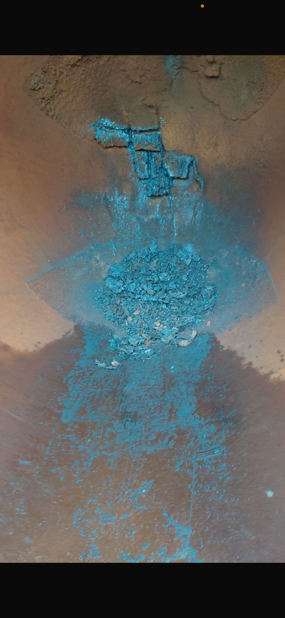 Slag pot interior after heat treatment showing oxidation
